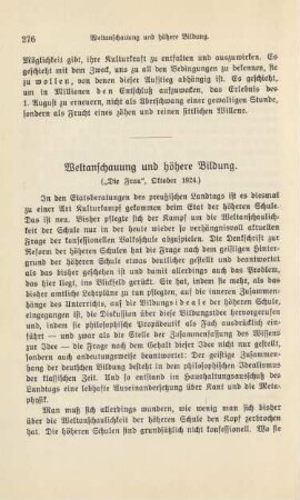 Weltanschauung und höhere Bildung
