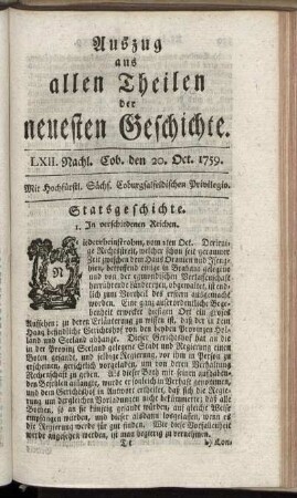 LXII. Nachl. Cob. den 20. Oct. 1759.