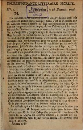Correspondance littéraire secrète. 1787