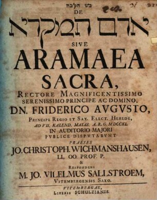 De Aramaea sacra, disp.