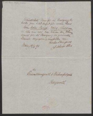 Brief an Adolf von Gross und Verwaltungsrat der Bühnenfestspiele  : 19.05.1891