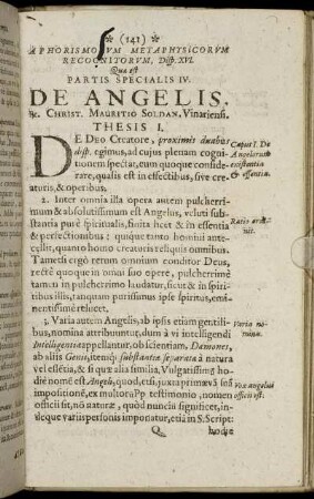 Disp. XVI. Quæ est Partis Specialis IV. De Angelis.