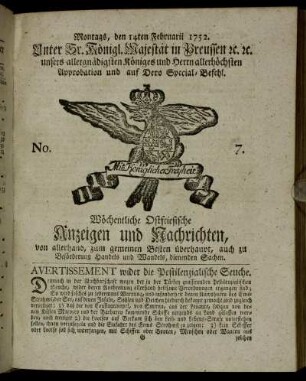No. 7. Montags, den 14ten Februarii 1752.