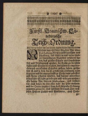 [XV.] II. Fürstl. Braunschw. Lüneburgische Teich-Ordnung