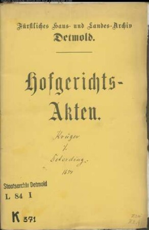 Krüger, Johann zu Herford gegen Joh. Deterding zu Vinnen - Schuldforderung