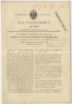 Patentschrift über Neuerungen an der Hering'schen Waschmaschine für Kartoffeln, Rüben u.dgl., Patent-Nr. 17470