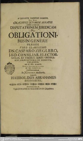Disputationem juridicam De obligationibus in genere