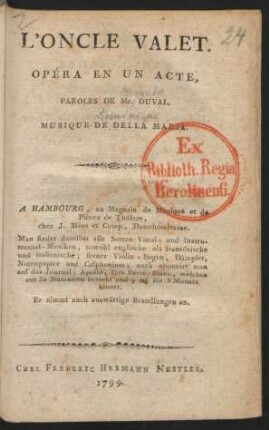 L'Oncle Valet : Opéra En Un Acte