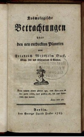 Kosmologische Betrachtungen über den neu entdeckten Planeten