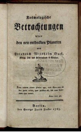 Kosmologische Betrachtungen über den neu entdeckten Planeten