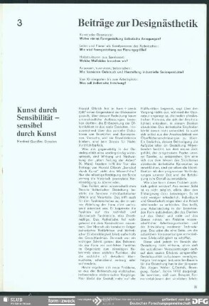 Kunst durch Sensibilität – sensibel durch Kunst : Beiträge zur Designästhetik