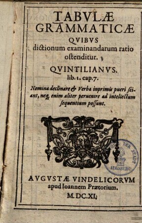 Tabulae grammaticae quibus dictionum examinandarum ratio ostenditur