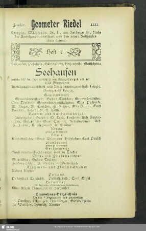 Heft 7. Seehausen, Podelwitz, Göbschelwitz, Hohenheida, Gottscheina