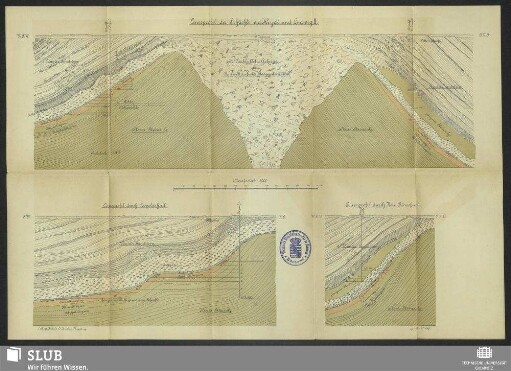 Querprofil der Schächte v. d. Heydl und Ludwig II. ; Querprofil durch Leopoldshall ; Querprofil durch Neu Stassfurt