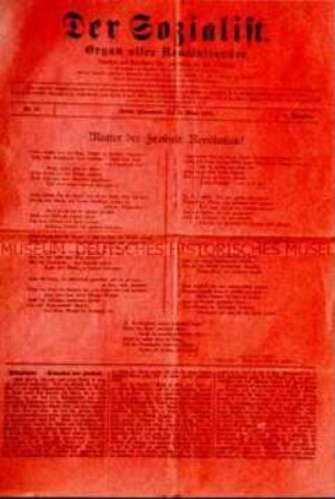 Zeitung: "Der Sozialist". Organ aller Revolutionäre, 4. Jahrgang, Nr. 11. Erinnerungsausgabe an die Märzereignisse 1848/49; Berlin, 17. März 1894