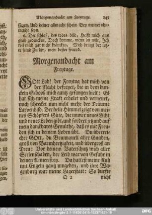 Morgenandacht am Freytage.