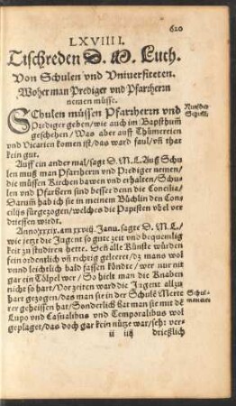 LXVIIII. Tischreden D. M. Luth. Von Schulen und Universiteten.