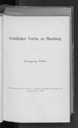 1884: Sitzungsberichte des Ärztlichen Vereins zu Hamburg