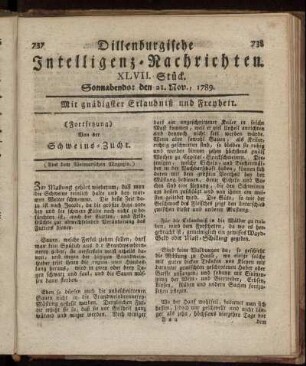 XLVII. Stück. Sonnabends: den 21. Nov., 1789.