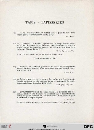 Tapis - tapisseries avec planche XVI (Nr. 121-125)