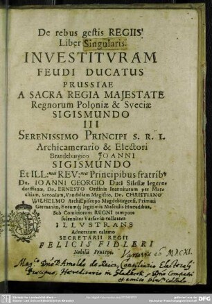 De rebus gestis regiis liber singularis Investituram feudi