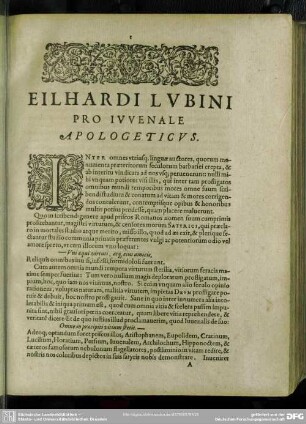 Eilhardi Lubini Pro Juvenale Apologeticus
