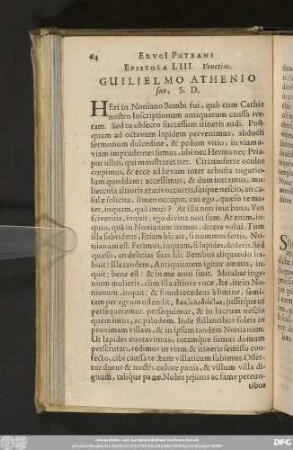 Epistola LIII. Venetias. Guilielmo Athenio suo, S. D.