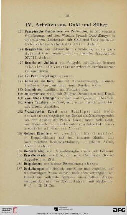 IV. Arbeiten aus Gold und Silber (Nr. 173-220)