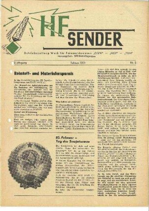 Betriebszeitung HF-Sender vom Februar 1951