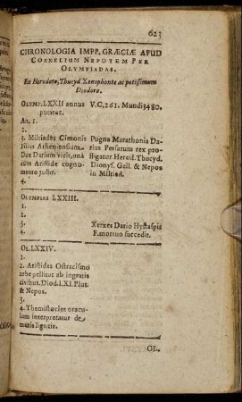 Chronologia Impp. Graeciae Apud Cornelium Nepotem Per Olympiadas