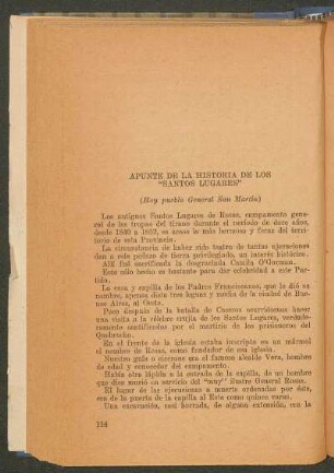 Apuntes de la historia de los "Santos Lugares" : (Hoy pueblo General San Martín)