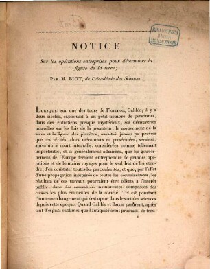 Notice sur les opérations entreprises pour déterminer la figure de la terre