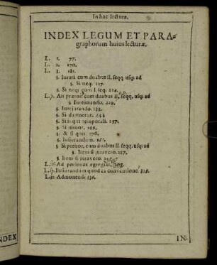 Index Legum Et Paragraphorum huius lecturæ.