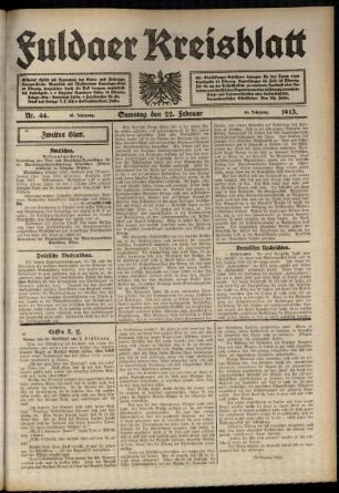 Zweite Ausgabe vom Samstag, den 22. Februar 1913.