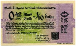 Geldschein / Notgeld, 0,42 Goldmark, 21.11.1923