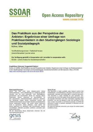 Das Praktikum aus der Perspektive der Anbieter: Ergebnisse einer Umfrage von Praktikaanbietern in den Studiengängen Soziologie und Sozialpädagogik