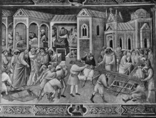 Kapellenausmalung — Szenen der Kreuzlegende — Bergung des Kreuzesholzes und Fertigung des Kreuzes