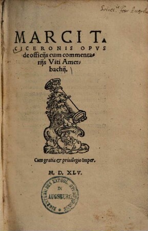 Marci T. Ciceronis opus de officiis