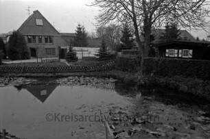 Dorfteich: hinten Gebäude