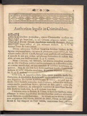 I. Authoritas legalis in criminalibus ex jure communi desumpta.