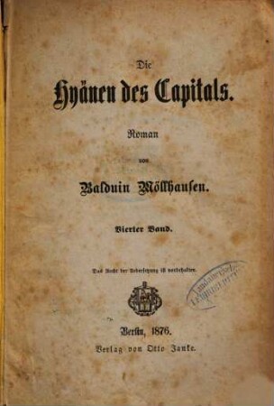 Die Hyänen des Capitals : Roman, 4. Band