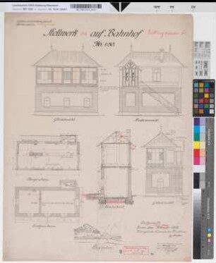 Stellwerk "Not" auf Bahnhof Recklinghausen-Süd: Ansichten, Grundrisse, Schnitt, M. 1:50 Hgs, Sknr.: 2, Fanr.: 9, Bunr.: 2
