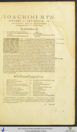Ioachimi Mynsingeri A Frundeck Scholia in Institutiones Imperiales Flavij Iustiniani