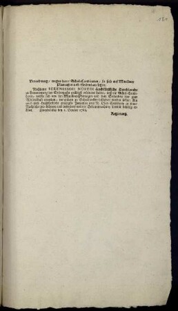 Verordnung, wegen derer Schul-Canditaten, so sich auf Maulbeer Plantagen und Seidenbau legen : Zweybrücken den 1. October 1768.