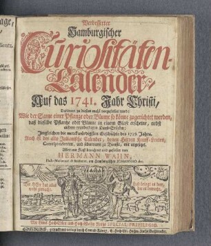 1741: Verbesserter hamburgischer Curiositäten-Calender