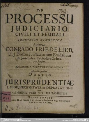 De processu judiciario civili et feudali tractatio synoptica