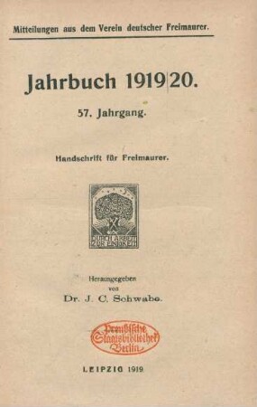 57.1919/20: Jahrbuch des Vereins Deutscher Freimaurer