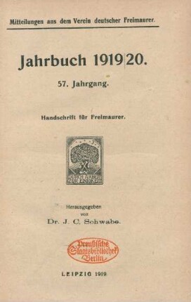 57.1919/20: Jahrbuch des Vereins Deutscher Freimaurer