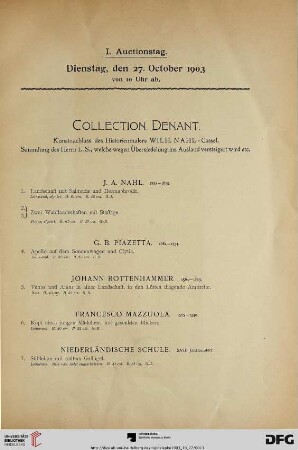 I. Auctionstag: Dienstag, den 27. Oktober 1903 (Nr. 1-148)