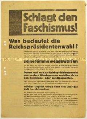 Aufruf der SPD zur Wahl von Paul von Hindenburg zum Reichspräsidenten 1932
